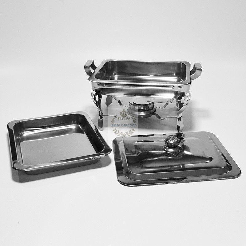 Prasmanan Warmer 2 Square Pan / Tempat Makan Prasmanan 1 Tutup Stainless