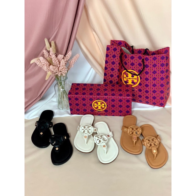 Sepatu Sendal Jepit Kulit Wanita TB Leather Flip-Flops Sandals Shoes Premium Import, Hitam Black Put