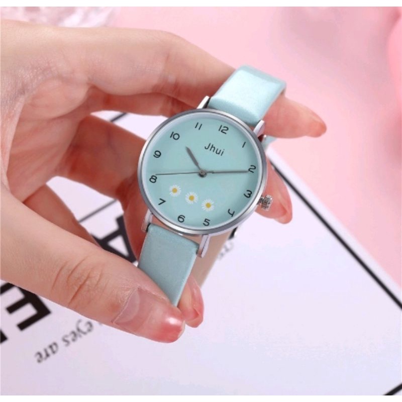 Jam Tangan Wanita Analog Motif Tiga Bunga Daisy (005PU)