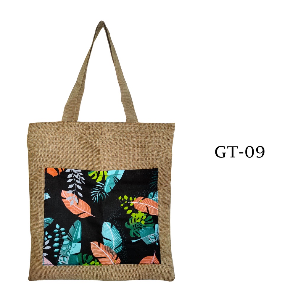 Tote Bag Goni Gail Dengan Kantong Depan Tas Tote 40x34cm Motif GT-09