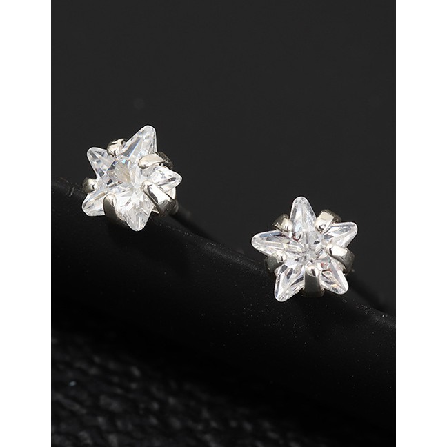 LRC Anting Tusuk Fashion Silver Zircon Pentagram Stud Earrings D94455