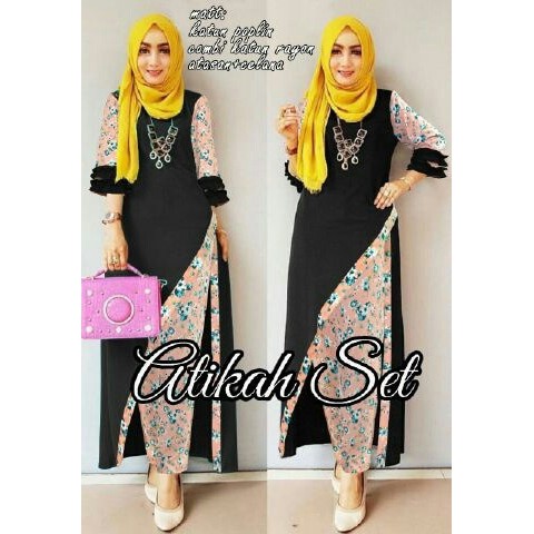 DeltaRN Atikah Set Hitam Fashion Muslim Setelan Hijab Baju Setelan Muslim