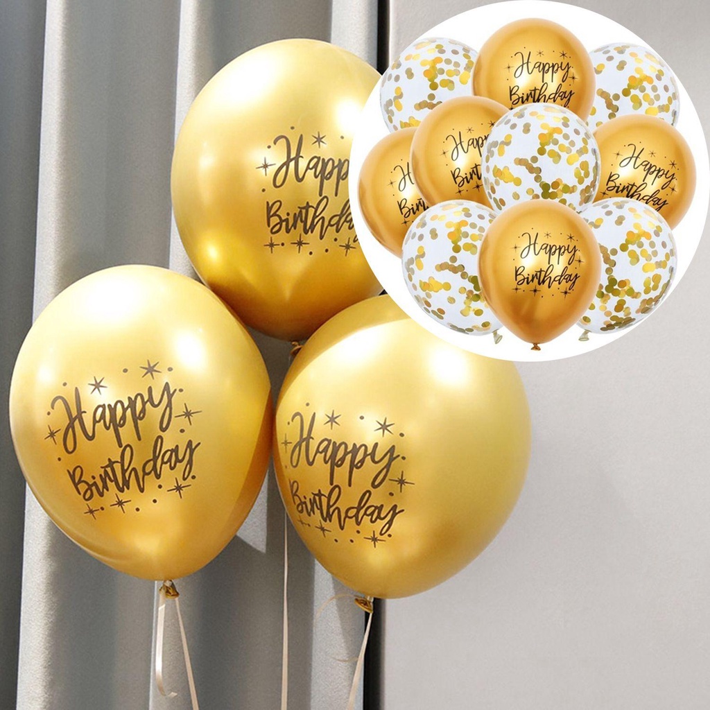 TOP 10pcs /Set 12&quot; Balon Metalik Dekorasi Rumah Confetti Foil Happy Birthday