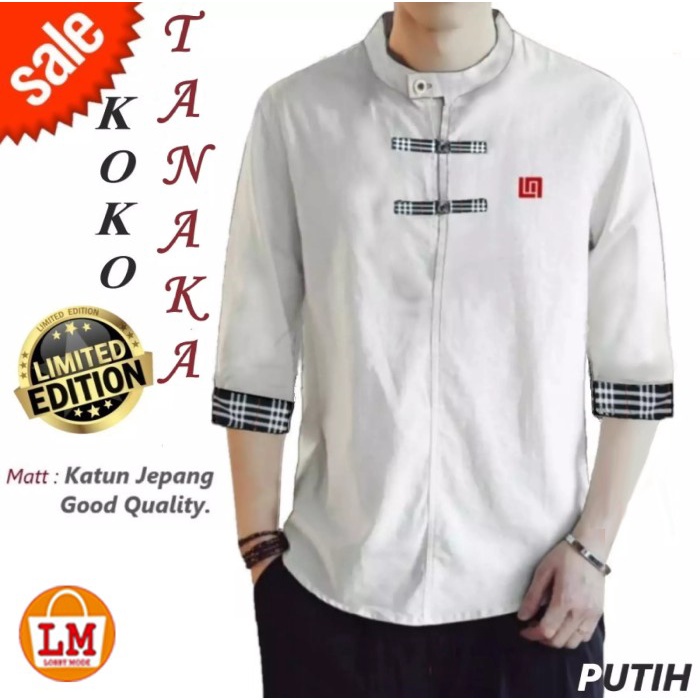 Baju koko putih bahan katun kain adem lengan 3/4 kekinian S1B2 jumbo toyobo bordir 2022 Arab big siz