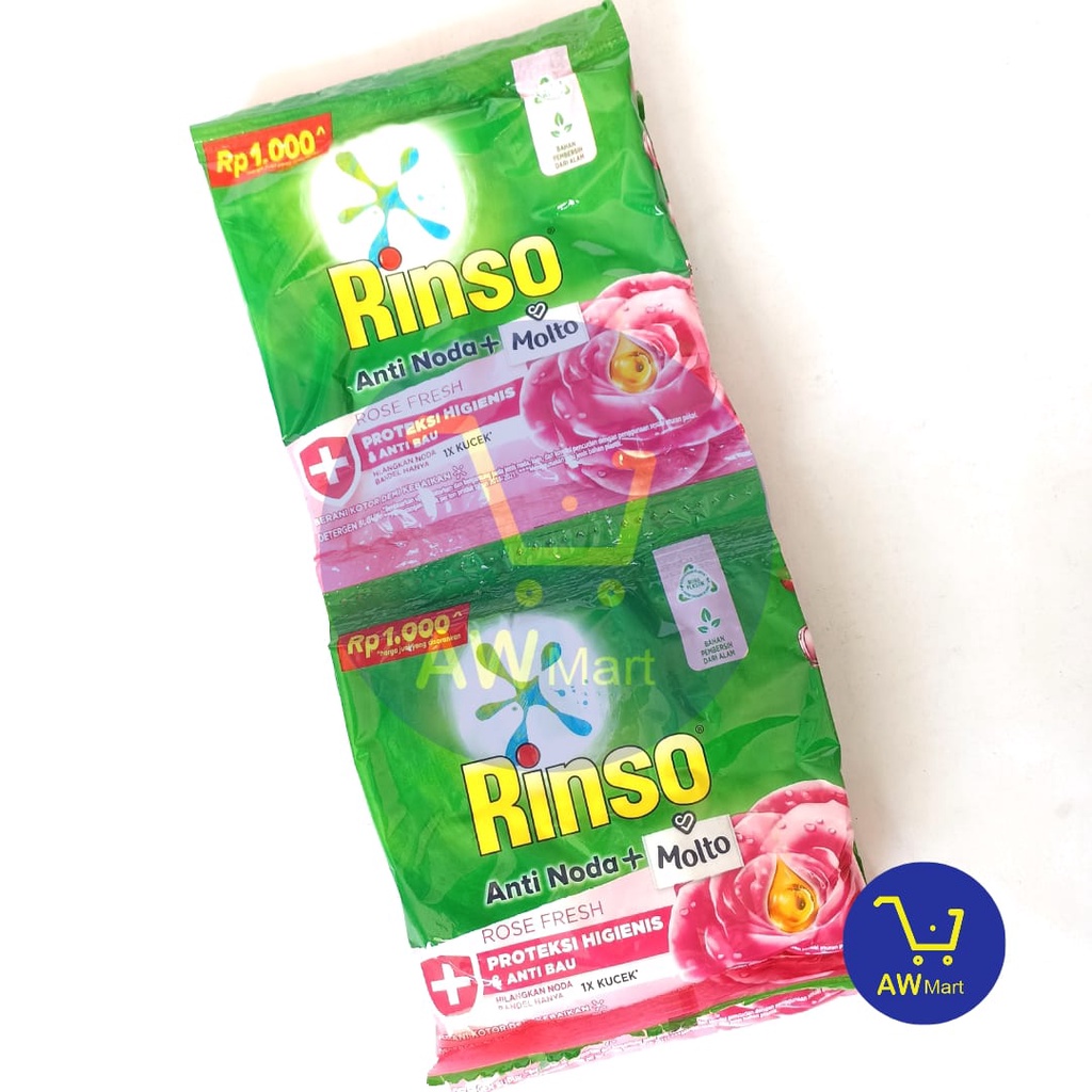 RINSO BUBUK ANTI NODA + MOLTO RENCENG 6 SACHET X 40 GRAM - ROSE FRESH - RINSO BUBUK RENCENG 6 SACHET X 4- GRAM