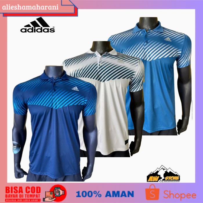(COD MURAH) POLO SHIRT KAOS POLO BAJU POLO DRYFIT PRIA GOLF KERAH ADIDAS IMPORT - Biru, M