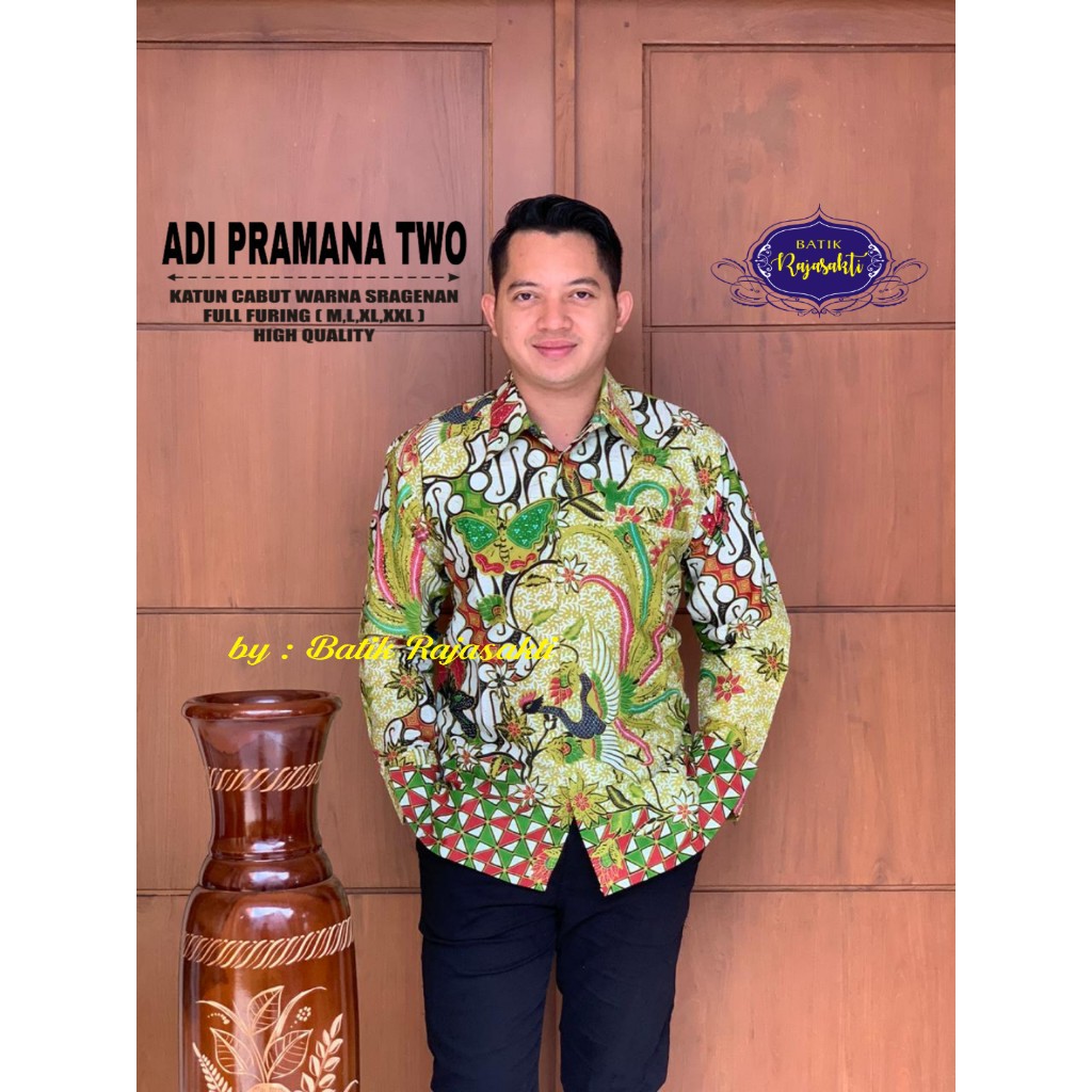 ADHI PRAMANA TWO RAJASAKTI KEMEJA BATIK SOLO PRIA LENGAN PANJANG LAPIS FURING ATASAN BATIK PREMIUM MODERN KATUN HALUS BAHUWIRYA  BANAMITRA BANAMITRA PUTIH BANGSAWAN BAYU PUTRA BERLIAN BIRU BHARATAYUDA BIMASENA BIRENDRA BIRU INDAH BRAHMAKERTA BRAHMAKERTA