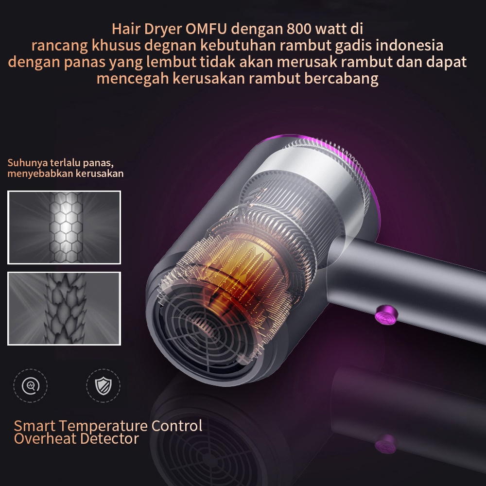 Hair dryer Omfu ORIGINAL salon kecantikan 450W professional alat hair dryer low watt pengering rambut dyson Konversi panas dan dingin Perawatan Rambut Suhu Konstan