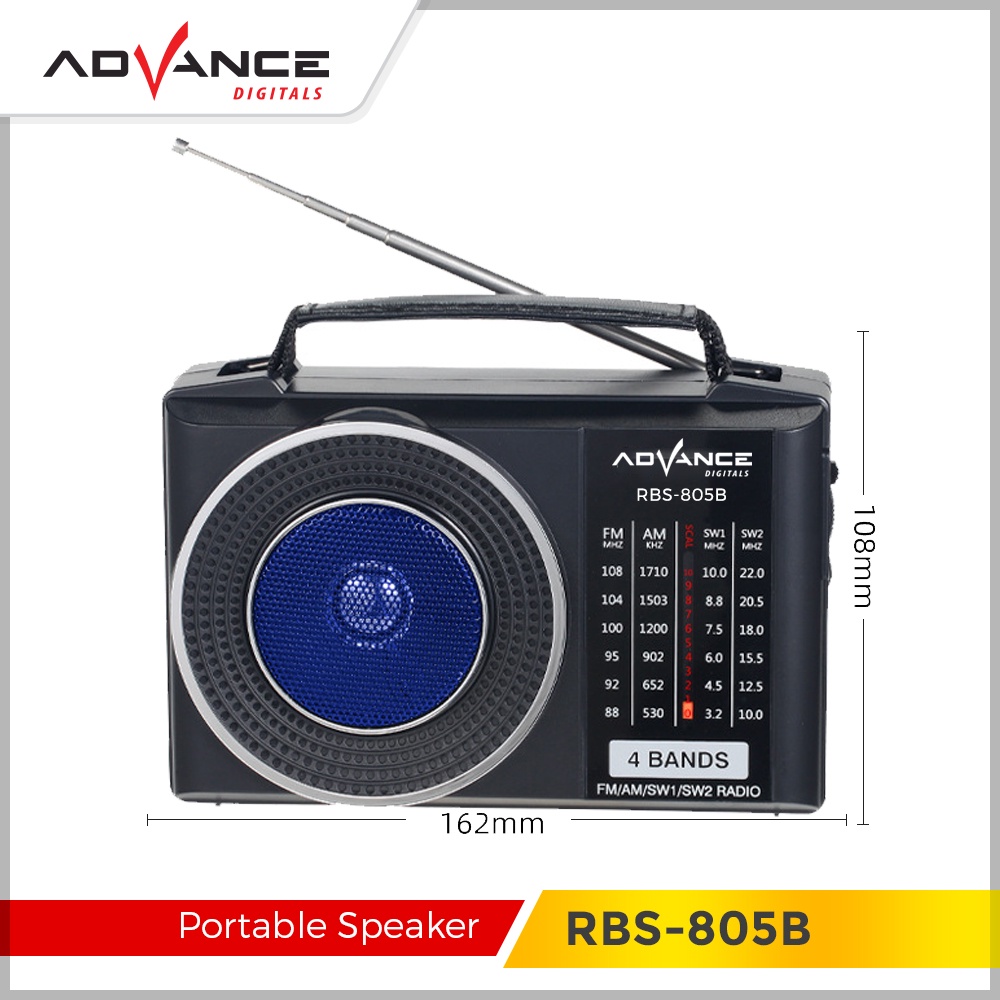 Radio ADVANCE RBS-805 FM / AM / SW1 / SW2 4 Band Speaker Radio - Baterai atau listrik