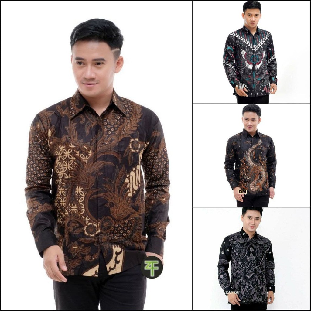 Batik Pria Lengan Panjang BATIK AZMIL HRB026 motif KERATONAN Kode 002 size M L XL XXL Reguler