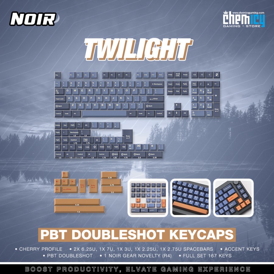 Noir Twilight PBT Double-shot Keycaps 167 Set Cherry Profile