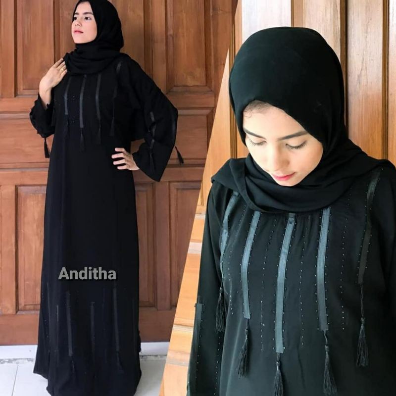 GALLERY EXCLUSIVE ( COD ) ABAYA HITAM GAMIS DUBAI ( GESER KANAN UNTUK LIAT MOTIF MOTIF NYA )