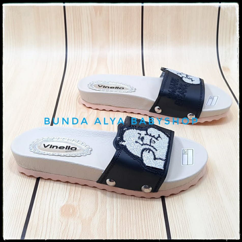 Sendal Anak Perempuan Usia 3 4 5 6 7 Tahun Slop BEAR HITAM SIze 26-35 - Sandal Anak Cewek FlipFlop Anti Licin SALE