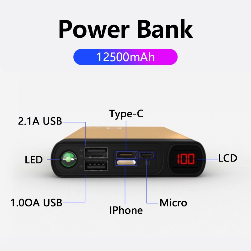 12500mAh Powerbank Dual USB Power Bank Large Capacity LCD Display