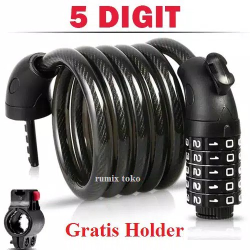 Gembok Sepeda/Kunci Gembok Rantai Sepeda/Sepeda Motor/Helm/Pagar Kode Angka 5 Digit