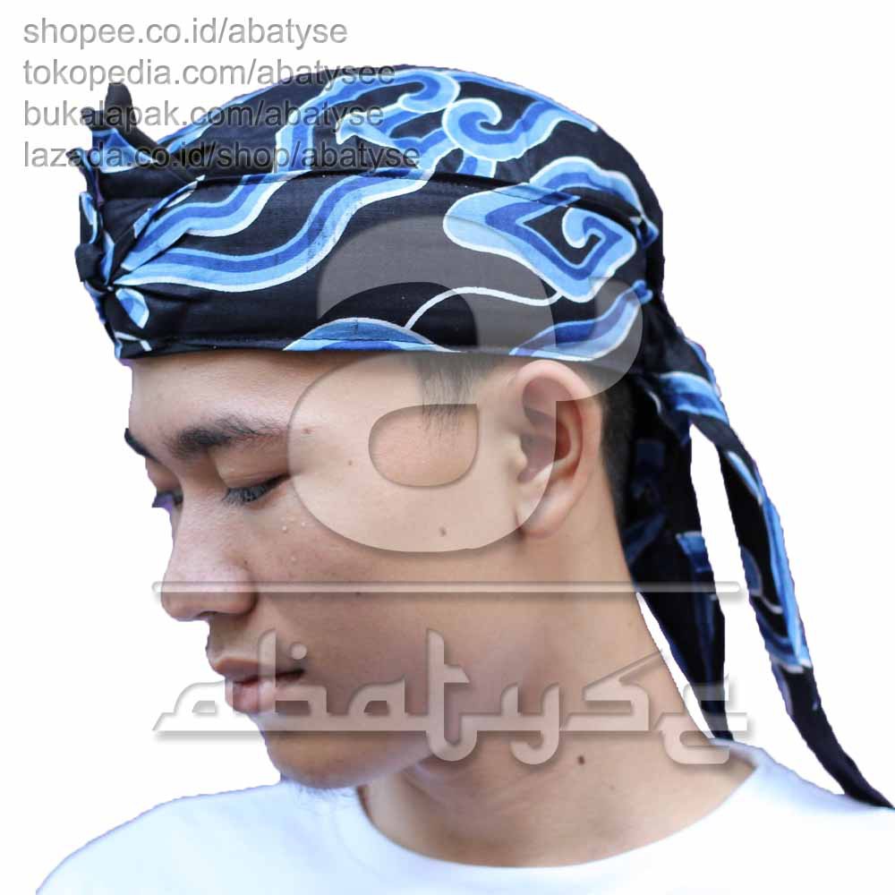 Blangkon Batik Cirebon - Tetopongan Motif Barong Biru