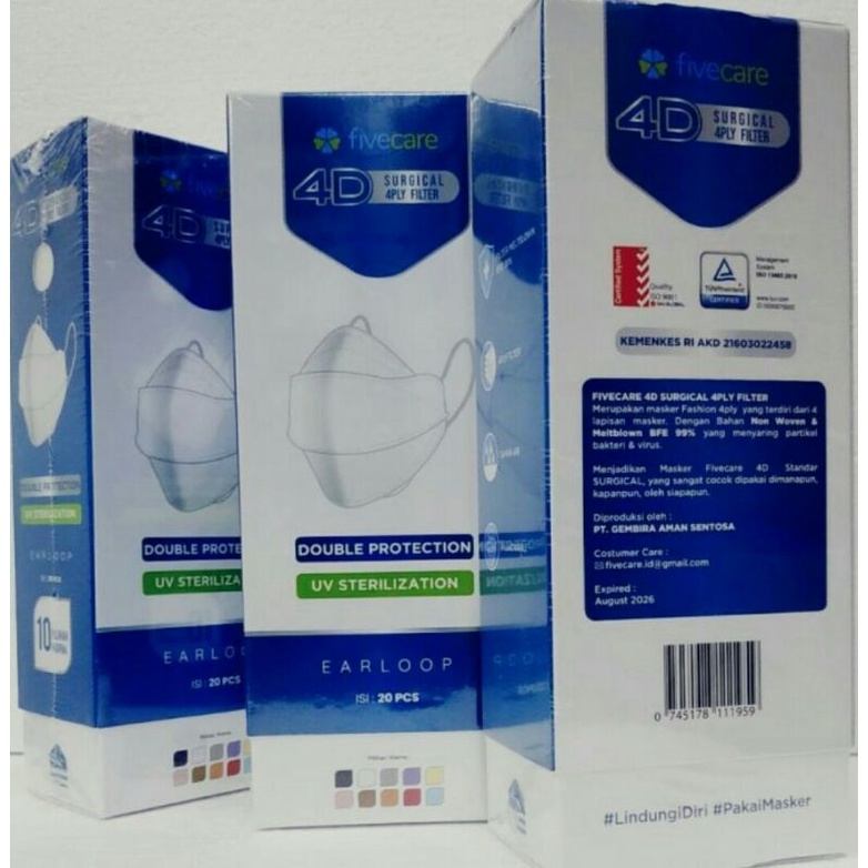 Masker Fivecare 4D Surgical 4ply /Masker Karet Fivecare 4D 4ply