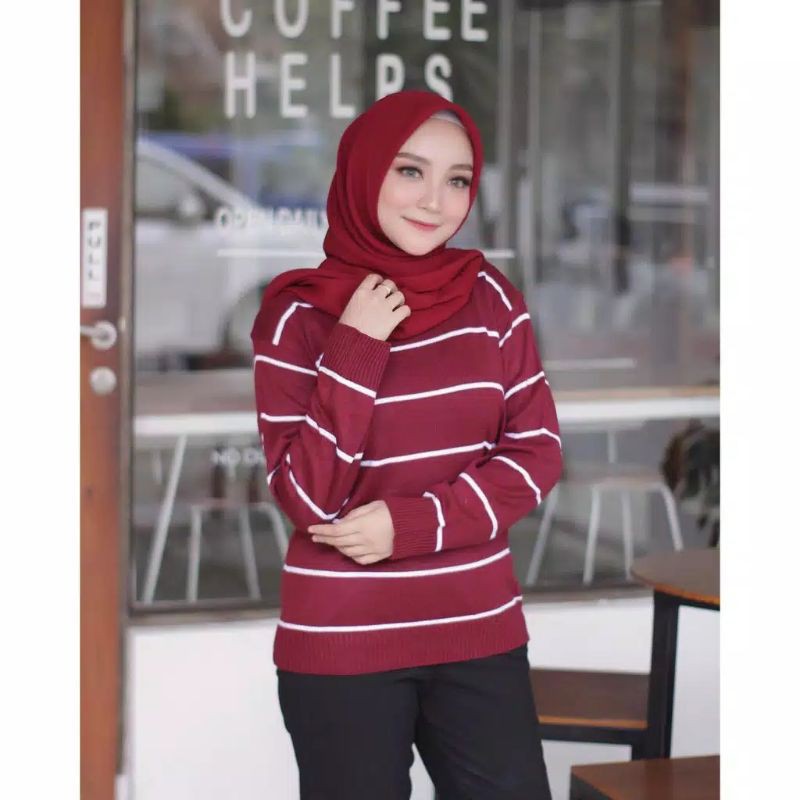 SWEATER RAJUT WANITA STRIPE RAJUT KNIT