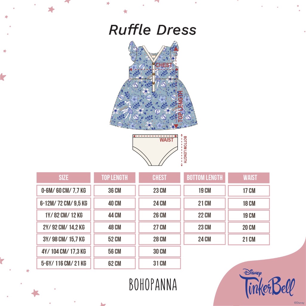 Bohopanna - Ruffle Dress Disney Tinker Bell / Dress Anak Perempuan