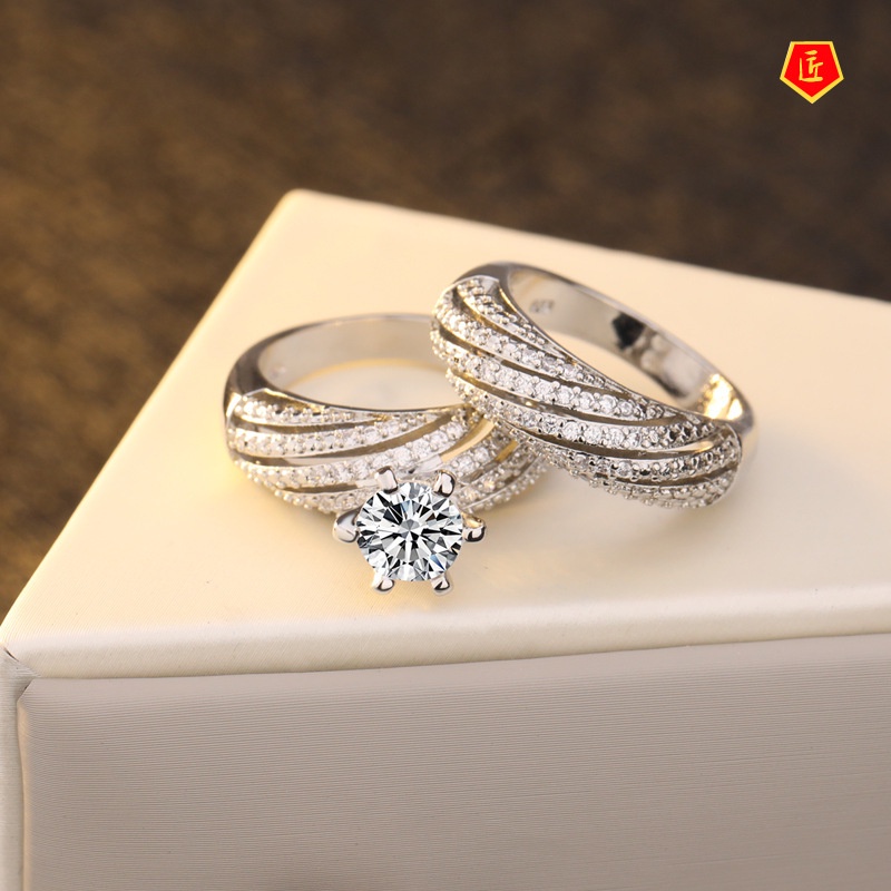 [Ready Stock]Full Diamond Moissanite Ring Set Female S925 Silver Simple Temperament