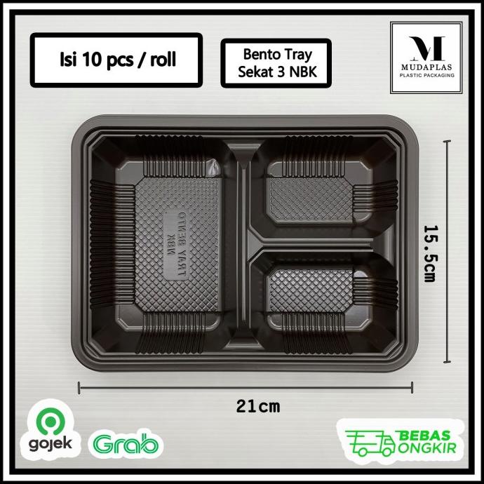 PROMO Bento Tray Sekat 3 Isi 10 pcs / Mika Bento / Kotak Bento MURAH