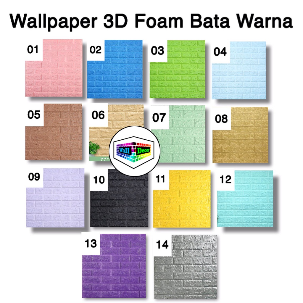WD Wallpaper 3D Foam Sticker Warna Premium Wall Paper Tebal 3MM Wallpaper Stiker-1