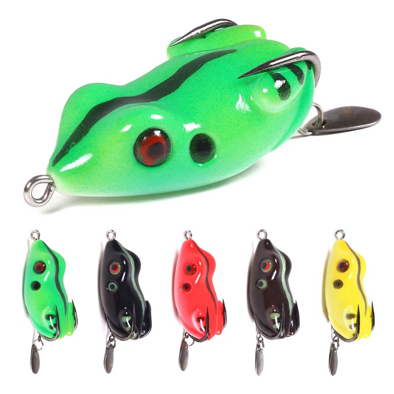 HENGJIA 1PCS Umpan Pancing Bentuk Katak Lunak 5.5cm dengan Sendok Soft Frog Bentuk Katak Fishing Lure