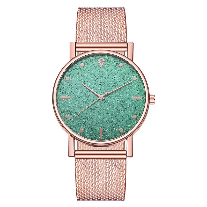 Jam Tangan Gliter Stainless Steel Wanita Quartz Fashion Korean Analog Casual Simple Import-44-5 #12 R.GoldHijau