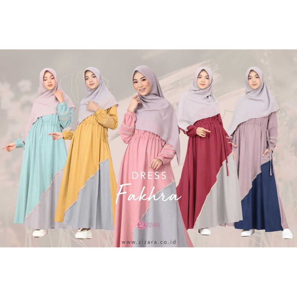 FAKHRA DRESS ZIZARA GAMIS Katun Madina Adem POLOS KOMBINASI Warna Anggun Cantik Gamis Raya