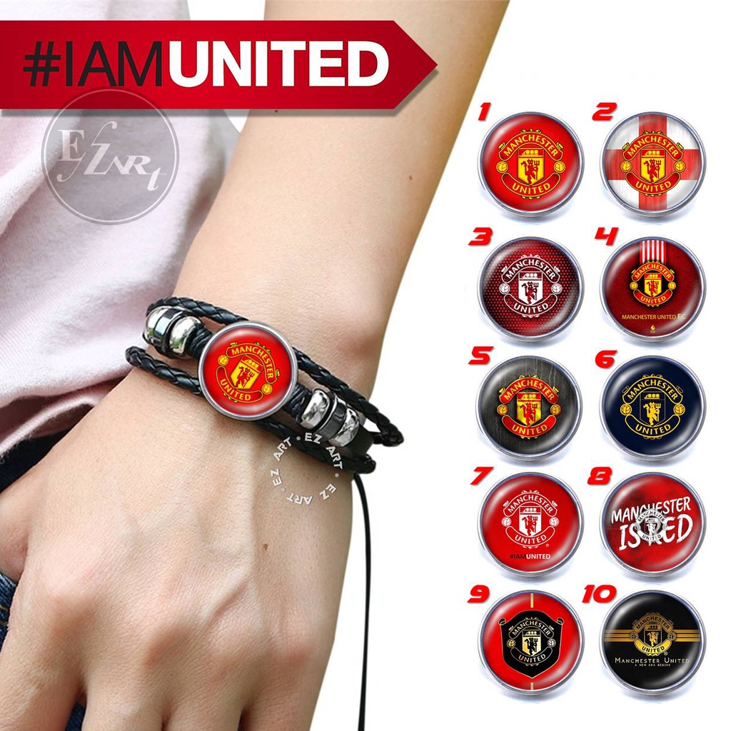 GELANG CUSTOM GAMBAR LOGO MANCHESTER UNITED MU FANS BOLA KULIT KEPANG MULTILAYER PRIA WANITA