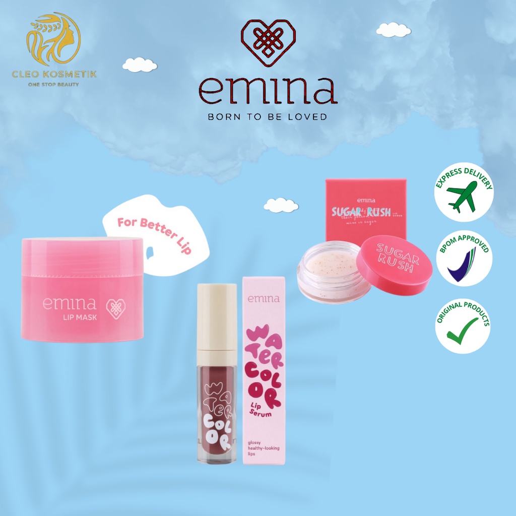 Jual EMINA Lip Mask/Sugar Rush Lip Scrub/Watercolor Lip Serum/Glossy