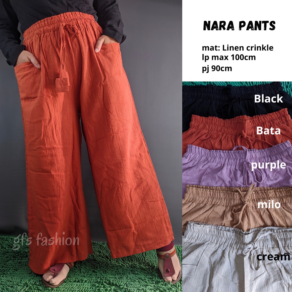 Nara Pants Celana Kulot Linen Crinkel Kekinian