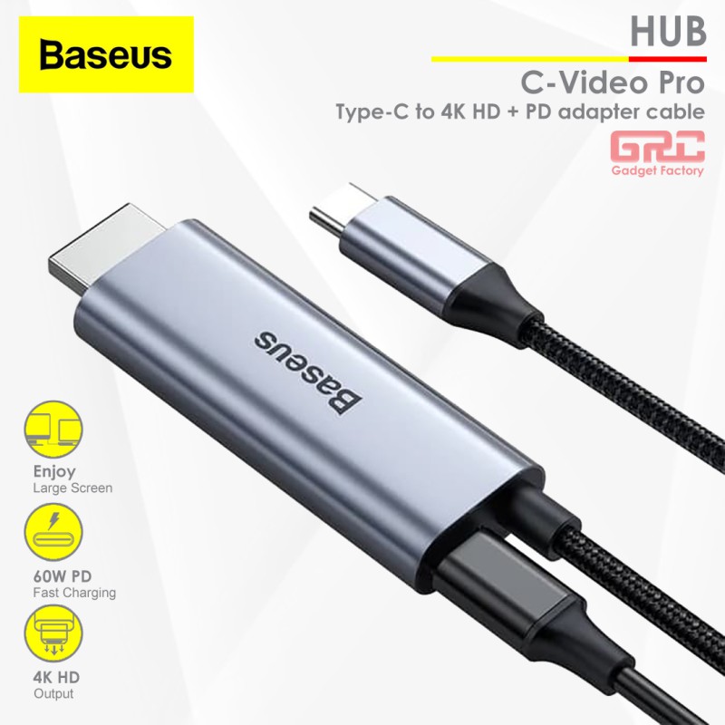 Adapter Kabel 2 in 1 BASEUS Type C to HDMI 4K PD Video Pro Cable HD