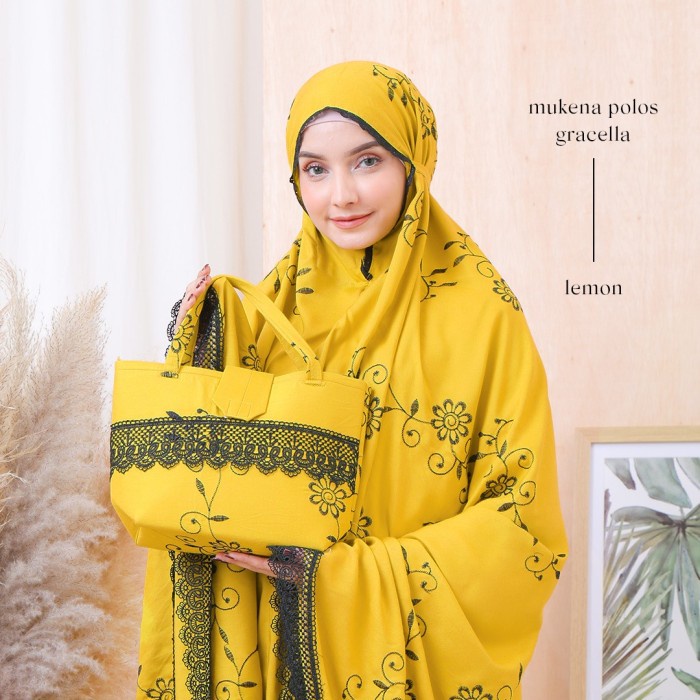 MUKENA JUMBO DEWASA GRACELLA LEMON(S8P2) Mukena Katun Andin Mukena Katun Mukena Dewasa Murah Mukenah
