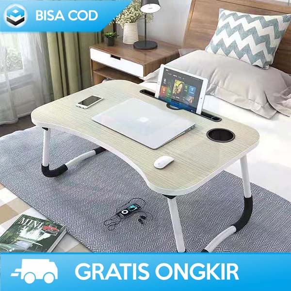 MEJA BELAJAR ANAK BISA DILIPAT PORTABLE DESK TEMPAT MINUM BAHAN KAYU