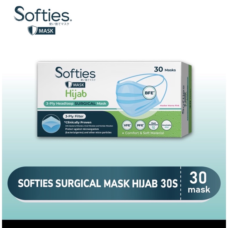 Masker Softies Surgical Hijab isi 30 pcs warna Pink