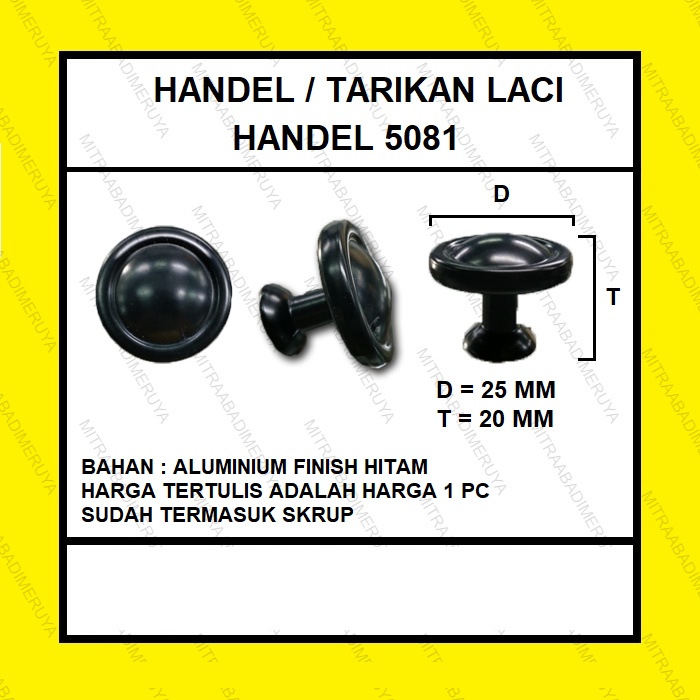 Tarikan Handle Knob Bulat Pentol Laci Pintu Lemari Kitchen 5081 HITAM