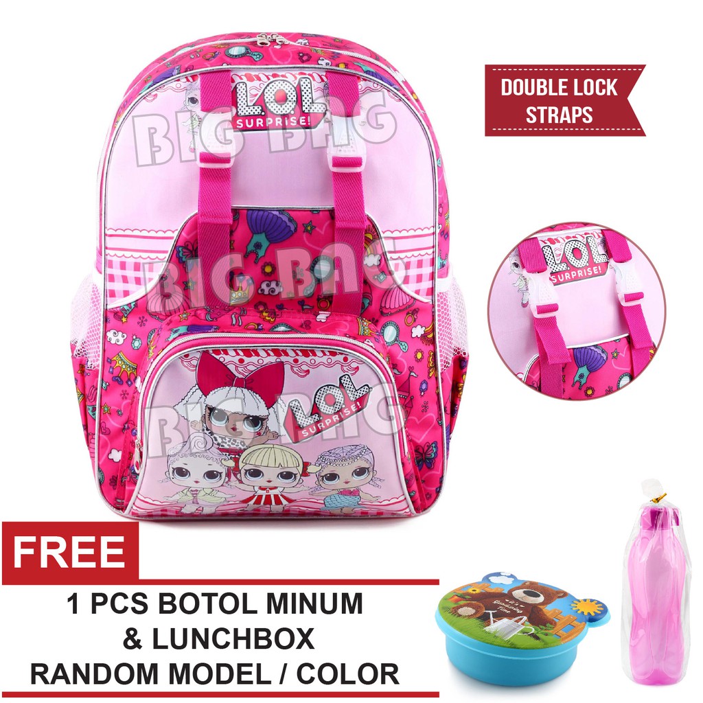 PTS -Ransel Sekolah Anak Perempuan Karakter - LOL SURPRISE - HOLIDAY - PINK + FREE Botol Minum &amp; Lunchbox .PT