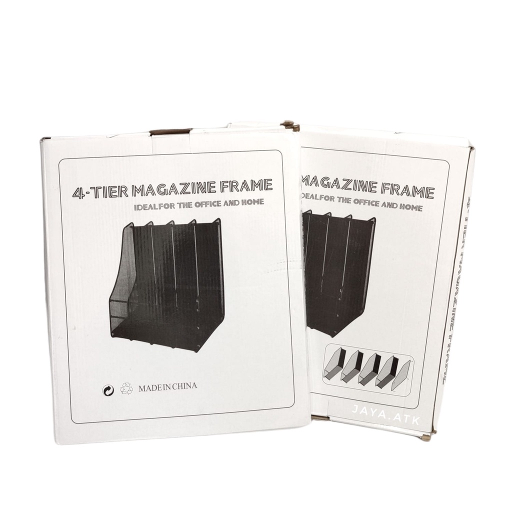 BOX FILE BESI 4 SUSUN SEKAT TIER JARING HITAM MAGAZINE FRAME HOLDER BOKS KERANJANG