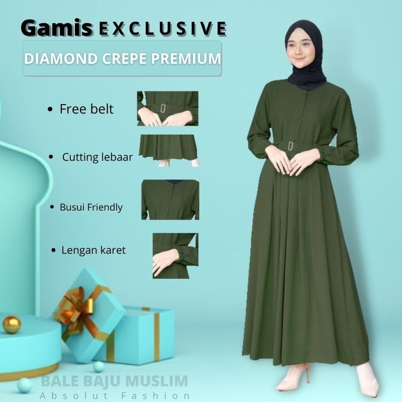 Gamis Wanita Hijau Army Bahan Diamond Crepe Premium Baju Gamis Wanita Muslimah Terbaru Sale