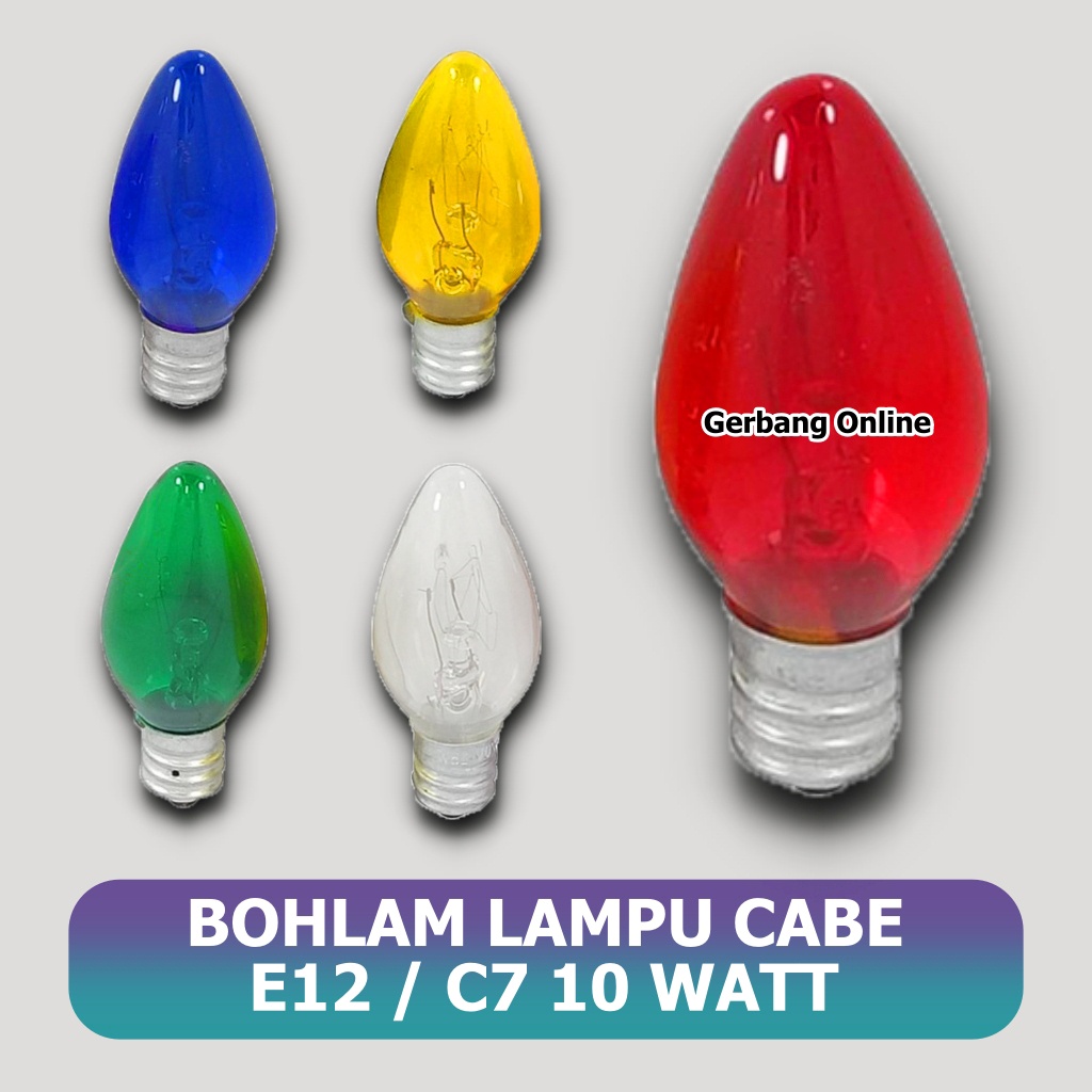 Lampu Cabe E12 E 12 C7 10w Fitting Fiting Merah Biru Kuning Hijau Putih