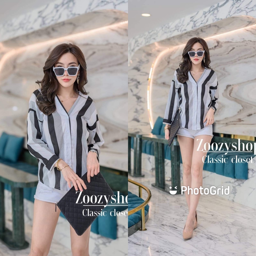 KEMEJA ZOOZY SALUR WARNA FASHION WANITA IMPORT BANGKOK CODE 23