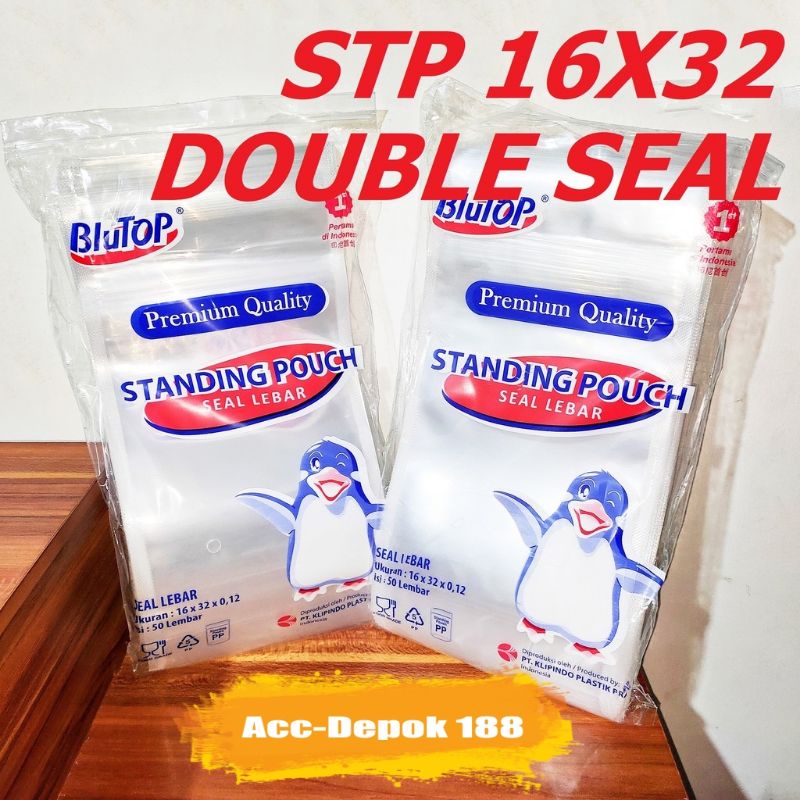 Standing Pouch BLUTOP 16x32 Cm Double Seal / Plastik Klip Berdiri / Zipper Lock Isi 50 Lembar