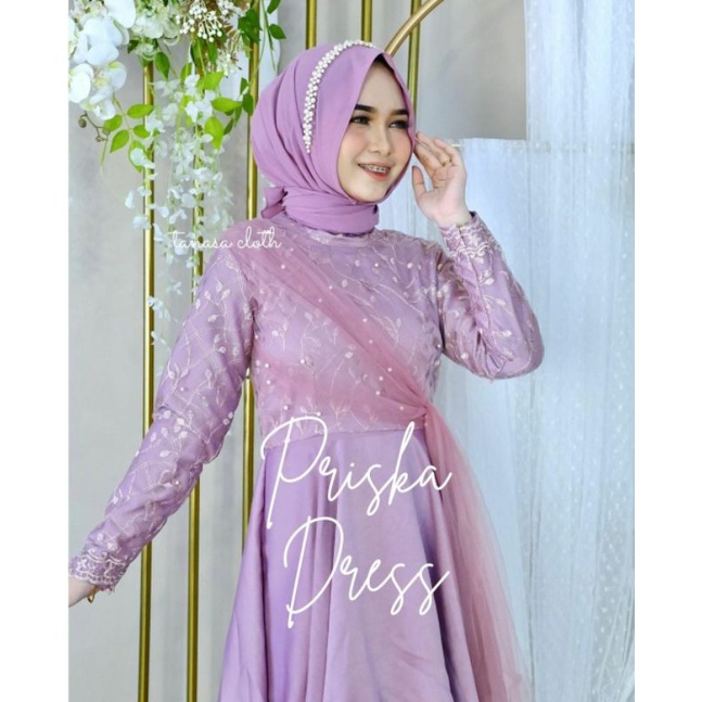 Priska Dress | Gaun satin | Dress brokat | dress kondangan