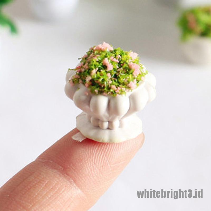 (white3) 2pcs Miniatur Tanaman Bunga Bonsai Skala 1: 12 Untuk Aksesoris Rumah Boneka