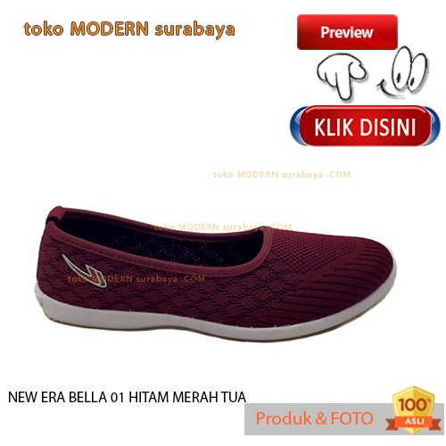 NEW ERA BELLA 01 MERAH MAROON sepatu wanita flat casual slip on