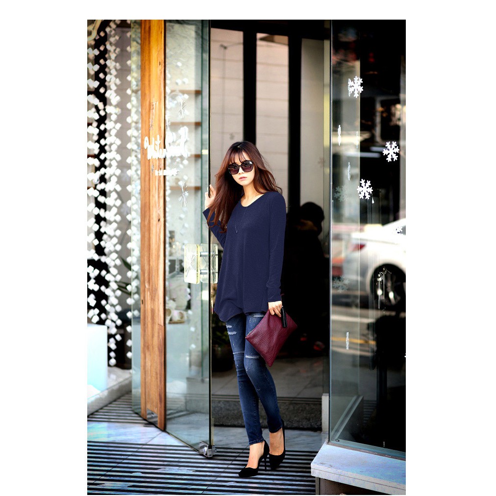KARAKOREA PinUp Unbalanced Tee Baju Atasan Wanita Lengan panjang-PU Standard/Navy