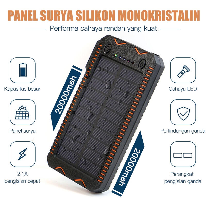 Powerbank Multifungsi Tenaga Surya Ringan Solar Power Bank Pemantik Rokok 20000 mAh