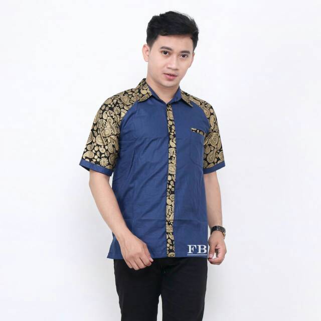 Baju Hem Batik Kombinasi Atasan Pria Prada Emas Motif Songket Seragaman Uniform