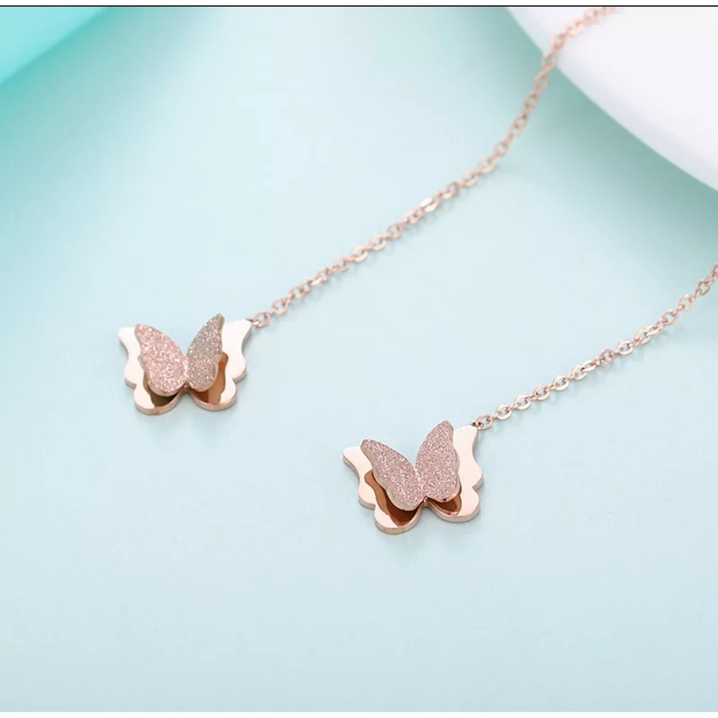 Anting Juntai Titanium Model Kupu-Kupu Tersedia Warna Rose Gold dan Gold